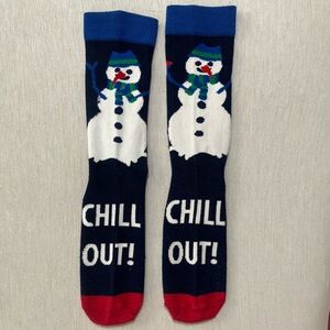 Festive Snowman Socks - Navy Blue and Red, Chill Out Crew Socks